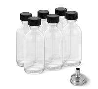 DIDITIME Confezione da 6 bottigliette da shot da 2 once con coperchi e imbuti in acciaio inox, bottiglia di succo in vetro riutilizzabile, mini bottiglie da viaggio, piccoli barattoli da 60 ml con