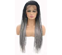 DIE Anteriore in Pizzo Sintetico Intrecciato da Nero A Grigio per Donna Parrucca con Micro Trecce da 150 Densità Ombre Grigio Resistente al Calore Anteriore in Pizzo,20 Pollici,Constructive23