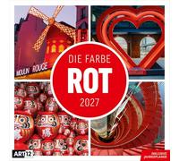 Die Farbe Rot Broschürenkalender 2027 - 30x30 - Art12 | Ausdrucksstarker Kalender im schlanken Hochformat (aufgeklappt 30x60 cm) | Einträge & Notizen
