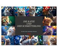 Die Katze und der Schmetterling (Tischkalender 2026 DIN A5 quer), CALVENDO Monatskalender: Jeden Monat eine neugirige Katze, die einen zauberhaften Schmetterling bewundert.