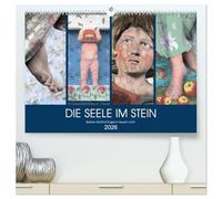 DIE SEELE IM STEIN (hochwertiger Premium Wandkalender 2026 DIN A2 quer), Kunstdruck in Hochglanz: Historische Engel-Statuen auf Berliner Kirchhöfen - zauberhaft coloriert