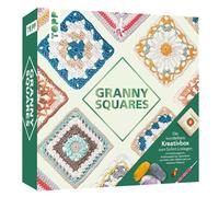 Die wunderbare Kreativbox Granny Squares: Anleitungsbuch, Anleitungskarten, Spannbrett, Maschenmarkierer, Scherenring, Häkelnadel, Baumwollgarn