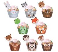 Diealles Shine Cupcake Topper e Wrapper, 48 Pezzi Wrappers e Toppers di Carta Animale, Pirottini per Cupcake Animale per Muffin Decorativi