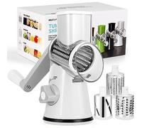 Diealles Shine Grattugia per Formaggio Rotante, Taglia Verdure Manuale Mandolina con 3 Acciaio Inox Pale Tamburo per Cucina, Patate, Carote, Insalate, Tritatutto (Bianco)