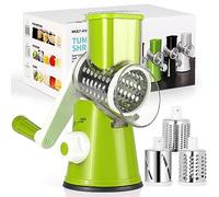 Diealles Shine Grattugia per Formaggio Rotante, Taglia Verdure Manuale Mandolina per Verdure con 3 Acciaio Inox Pale Tamburo per Cucina Verdure, Patate, Carote, insalate, Tritatutto (Verde)