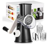 Diealles Shine Grattugia per Formaggio Rotante, Taglia Verdure Manuale Mandolina per Verdure con 3 Acciaio Inox Pale Tamburo per Cucina Verdure, Patate, Carote, insalate, Tritatutto (Nero)
