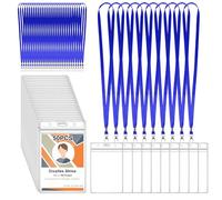Diealles Shine Portatessere, Confezione da 50 Portatessere con Nastro, Portatessere Impermeabile con Nastro, Portabadge In PVC Trasparente per Lavoro, Fiera, Scuola (Verticale, Blu)