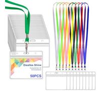 Diealles Shine Portatessere, Confezione da 50 Portatessere con Nastro, Portatessere Impermeabile con Nastro, Portabadge In PVC Trasparente per Lavoro, Fiera, Scuola (Colore)