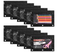 Dieci astucci per matite, astucci a 3 fori con finestre trasparenti e cerniere, astuccio nero, in tessuto Oxford antistrappo, per scuola, ufficio, per raccoglitore a 3 anelli