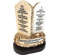 Dieci comandamenti (10) Tablet o Decalogo dato a Moses on Mount Horeb - resina su base in legno (altezza 17,8 cm)