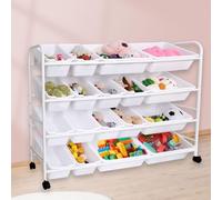 Diegimr Organizzatore Riporre i Giocattoli Bambini, Scaffale Giocattoli 4 Livelli con 18 Contenitori Plastica Staccabile Scatola Porta Libreria Bambini Scaffale Riporre Bambole per Sala Giochi