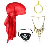 DIELIANHUA 4 Pezzi Accessori per Costume da Pirata, Accessori Pirata, con Bandana da Pirata, Benda Sull'occhio, Orecchini, Collana,Capitano Pirata Costume Accessori, per Halloween, Cosplay, Carnevale