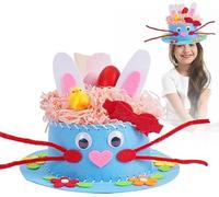 DIELIANHUA Cappello Pasquale, Kit di Decorazioni per Cofano Pasquale, con Pulcini Coniglietti Uova Nidi Fiore, Decorazioni Pasquali Fai da Te, Decorazioni Pasquali per Bambini, Non Tessuto (Blu