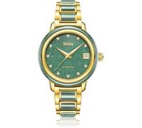 Diella Orologio meccanico automatico da donna, lussuoso, impermeabile, con vetro zaffiro e specchio (modello: AD6001L), Giada verde e oro, Meccanico