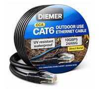 Diemer Cavo Ethernet Cat 6 per esterni, 75 m, resistente alle intemperie, cavo a doppia guaina con LLDPE e PVC, 24 AWG CCA UTP, cavo di rete Gigabit ad alta velocità da 10 Gbps, include 75 fascette