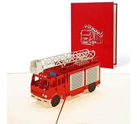 Diese-Klappkarten Biglietto auguri pompiere, invito festa compleanno bambini, camion pompieri a comparsa, taglio al laser, realizzato a mano, busta inclusa, colore rosso