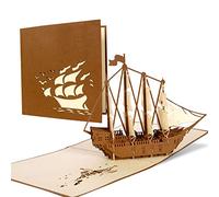 Diese-Klappkarten Biglietto Auguri Viaggio - Biglietto Regalo Viaggio Pop Up - Sorpresa per Compleanno Congratulazioni Anniversario - Design con Veliero - 15 x 15 cm