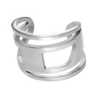 Diesel Anello ovale con logo D unisex in acciaio inox con chiusura regolabile o a bavaglio, 9, Acciaio inossidabile, Nessuna pietra preziosa, Tono argento