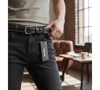 Diesel B-Inary Uomo Cintura 100 CM Nero Pelle Color Argento Dettagli Fibbia