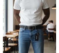 Diesel B-Photo UOMO Cintura 95 CM Nero Pelle Color Argento Fibbia Reversibile