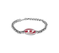Diesel Bracciale da uomo, Bracciale in acciaio inox con logo inciso, Rosso (Red)