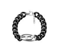 Diesel Bracciale da uomo ovale con logo D, nero, in acciaio inox, DX1611931, Eine Grösse, Acciaio inossidabile, Nessuna pietra preziosa