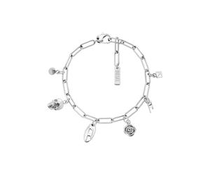 Diesel Bracciale da uomo in acciaio inossidabile con chiusura a moschettone, tono argento