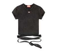 Diesel - Long Sleeve Ribbed Graphic High Neck Top - - Tops - Donna - Nero - M