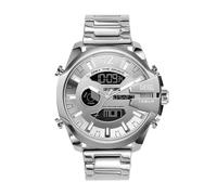 Diesel Mega Chief Orologio da Uomo Movimento Digitale o Cronografo, Acciaio Inossidabile con Cassa da 51 mm e Cinturino in Acciaio Inossidabile o in Pelle, D'argento