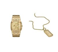 Diesel Orologio Cliffhanger da uomo e collana Dog Tag - Movimento cronografo, acciaio inossidabile placcato oro