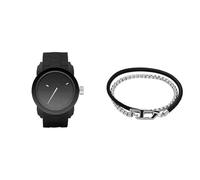 Diesel orologio da uomo Double Down S44 in silicone nero e bracciale in acciaio inossidabile color argento, set
