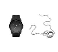 Diesel orologio da uomo Double Down S44 in silicone nero e collana in acciaio inossidabile color argento, set