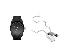 Diesel orologio da uomo Double Down S44 in silicone nero e collana in acciaio inossidabile color argento, set
