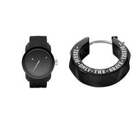 Diesel orologio da uomo Double Down S44 in silicone nero e orecchino in acciaio inossidabile, set