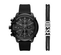 Diesel Orologio da Uomo Griffed, Movimento Cronografo, Acciaio Inossidabile, Cassa 48 mm, Cinturino in Silicone o Pelle, Nero