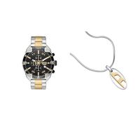 Diesel orologio da uomo in acciaio inossidabile bicolore con borchie e collana color argento, set