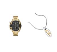 Diesel orologio da uomo in acciaio inossidabile color oro con griffe e collana color argento, set