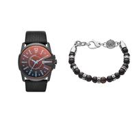 Diesel orologio da uomo Master Chief in pelle nera e bracciale semiprezioso, set