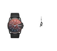 Diesel orologio da uomo Master Chief in pelle nera e orecchini in acciaio inossidabile, set