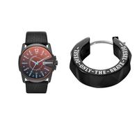 Diesel orologio da uomo Master Chief in pelle nera e orecchini in acciaio inossidabile, set