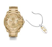 Diesel orologio da uomo Mega Chief in acciaio inossidabile color oro e collana color argento, set