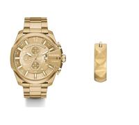 Diesel orologio da uomo Mega Chief in acciaio inossidabile color oro e orecchini, set