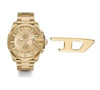 Diesel orologio da uomo Mega Chief in acciaio inossidabile color oro e orecchini, set