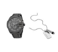 Diesel orologio da uomo Mega Chief in acciaio inossidabile grigio e collana color argento, set