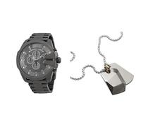 Diesel orologio da uomo Mega Chief in acciaio inossidabile grigio e collana color argento, set