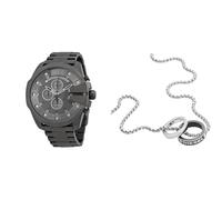 Diesel orologio da uomo Mega Chief in acciaio inossidabile grigio e collana color argento, set