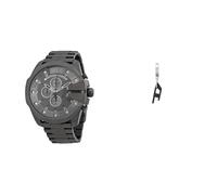 Diesel orologio da uomo Mega Chief in acciaio inossidabile grigio e orecchini neri, set