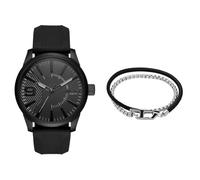 Diesel orologio da uomo Rasp in silicone nero e bracciale in acciaio inossidabile color argento, set