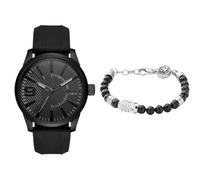 Diesel orologio da uomo Rasp in silicone nero e bracciale in acciaio inossidabile, set