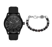 Diesel orologio da uomo Rasp in silicone nero e bracciale semiprezioso, set